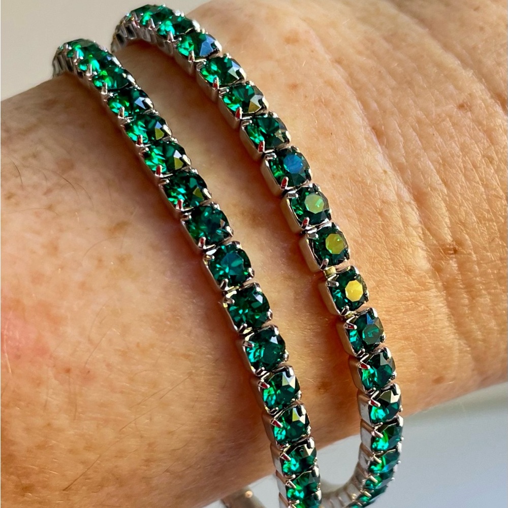 Swarovski Emerald Green Stretch Bracelet Set of 2